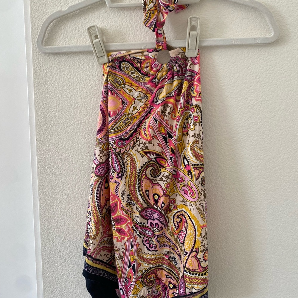 INC International Concepts Pink and Yellow Paisley Halter Top
